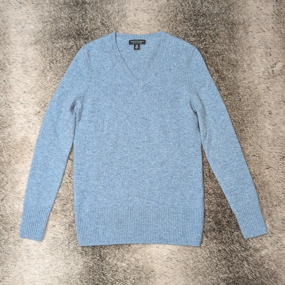 Saks Fifth Avenue Cashmere V Neck Sweater Blue Women's XS